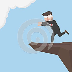 Blind Businessman Run To The Edge Color Illustration