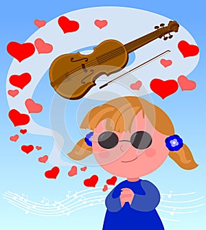 Blind cartoon violinist girl