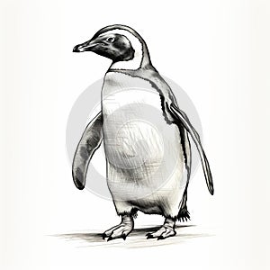 Blind Contour Drawing Of A Full Body Penguin Isolated photo