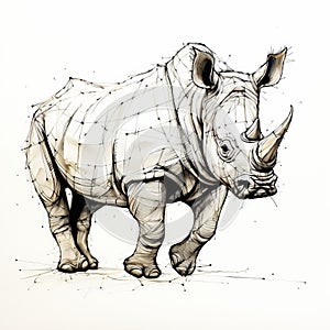 Blind Contour Rhinoceros Full Body Illustration