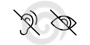 Blind and deaf symbol simple thin line icon vector illustration. For web and mobile