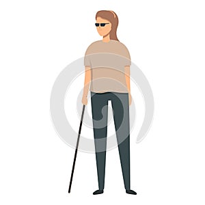 Blind girl icon cartoon vector. People service guide