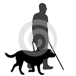 Blind man with cane and guide dog photo