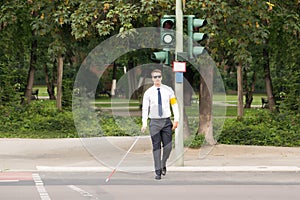 Blind Man Crossing Road photo