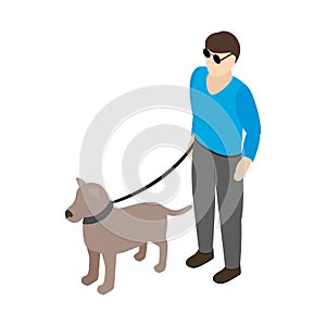 Blind man with guide dog icon, isometric 3d style