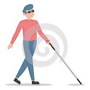 Blind man walking with cane vector isolated