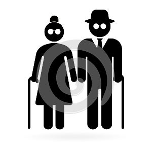 Blind people. Senior couple with walking cane. Senior men and women. Vector illustration. EPS 10