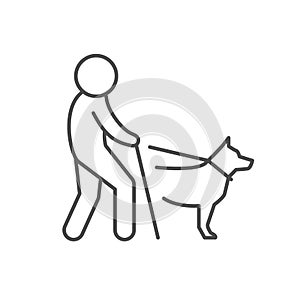 Blind person with dog line icon