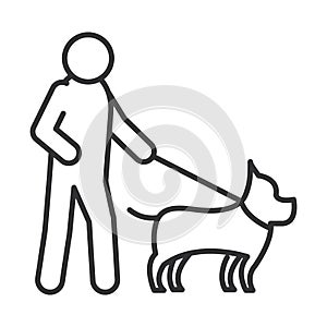 Blind person walking with dog, world disability day, linear icon design