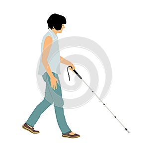 Blind person walking with stick vector illustration isolated on white background. photo