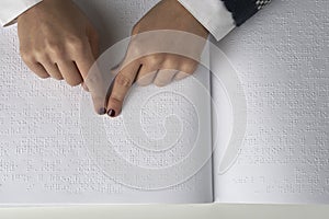 Blind reading text in braille language