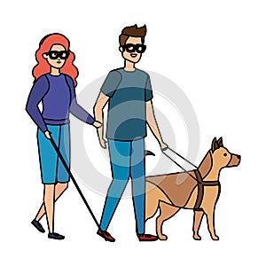 Blind woman with helper and guide dog