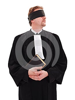Blindfold lawyer holding book photo
