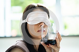 Blindfold Woman Blind Drink Taste