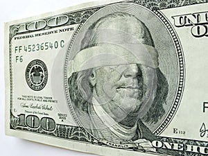 Blindfolded Ben Franklin One Hundred Dollar Bill I