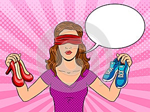 Blindfolded girl pop art vector illustration