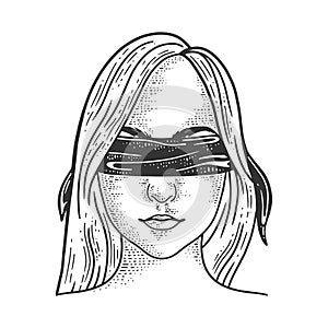 Blindfolded girl sketch vector illustration
