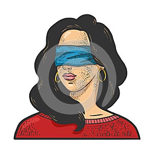 blindfolded girl sketch vector illustration