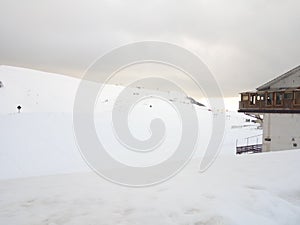 Blinding white of the snow, mountain landscape in the cold photo