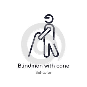 blindman with cane outline icon. isolated line vector illustration from behavior collection. editable thin stroke blindman with
