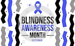 Blindness awareness month with ribbon and colorful shapes design along with typography. October is blindness awareness month,