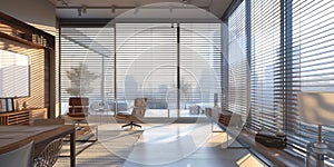 Blinds on the windows in the interior of a modern bright apartment