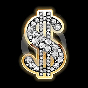 Bling-bling. Dollar symbol in diamonds.