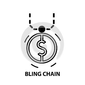bling chain icon, black vector sign with editable strokes, concept illustration