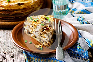 Blinis pie with mushroom