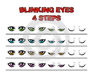 Blinking eyes steps vector preset for character animation design photo