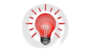 Blinking red lamp bulb turns on and off, flashing beams of light. Animated alarm, danger, warning cartoon icon. Gloving lamp