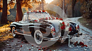 Blissful Getaway: Newlyweds Escape in a Classic Wedding Car