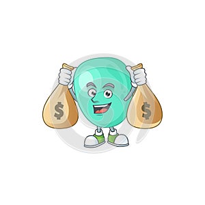 Blissful rich staphylococcus aureus cartoon character having money bags