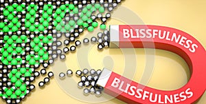 Blissfulness attracts success - pictured as word Blissfulness on a magnet to symbolize that Blissfulness can cause or contribute