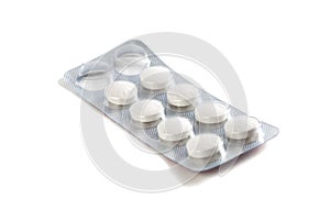 Blister pack of pills isolated on white background,