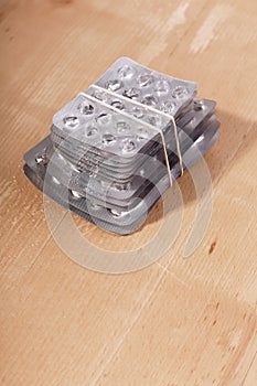 Blister pack stack opened and empty without tablets pills and capsules