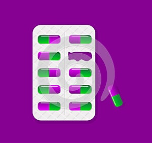 Blister pack of tablets lack of pill package.Tablet pills medical drug pharmacy care and tablet pills