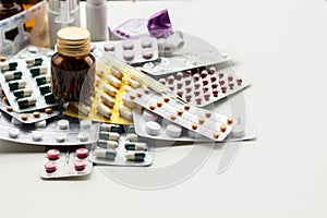 Blister packs background. Large group of Medications and tablets