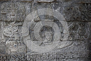 Blitar, East Java, Indonesia - April 25th, 2021 : Ancient relief on the stone of penataran temple, Blitar, East Java Indonesia