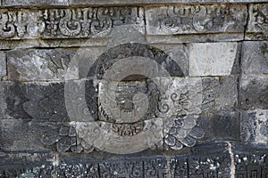 Blitar, East Java, Indonesia - April 25th, 2021 : Ancient relief on the stone of penataran temple, Blitar, East Java Indonesia