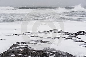 Blizzard on a beach of the Pacific ocean