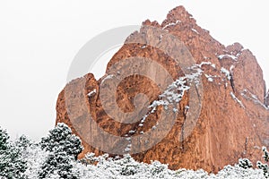 Blizzard at garden of the gods colorado springs rocky mountains during winter covered in snow