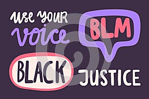 BLM. Black lives matter 2020 sticker set collection. Social media content post banner anti racism.