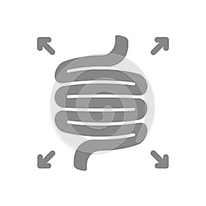 Bloated intestines grey icon. Diseases internal organ symbol