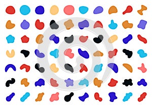 Blob shape. Abstract round fluid asymmetric elements. Irregular oval organic blotches. Ink blot templates. Random