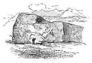 Bloc erratic of the Alps, deposited by an ancient glacier, vintage engraving