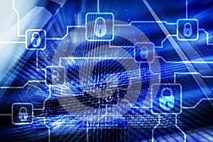 Blochain information encryption. Cyber security, crypto currency photo