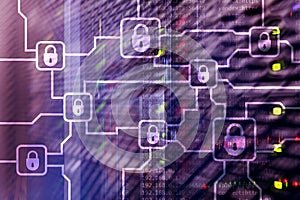 Blochain information encryption. Cyber security, crypto currency photo