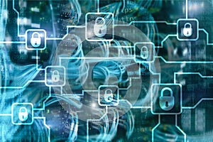 Blochain information encryption. Cyber security, crypto currency photo