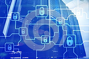 Blochain information encryption. Cyber security, crypto currency photo